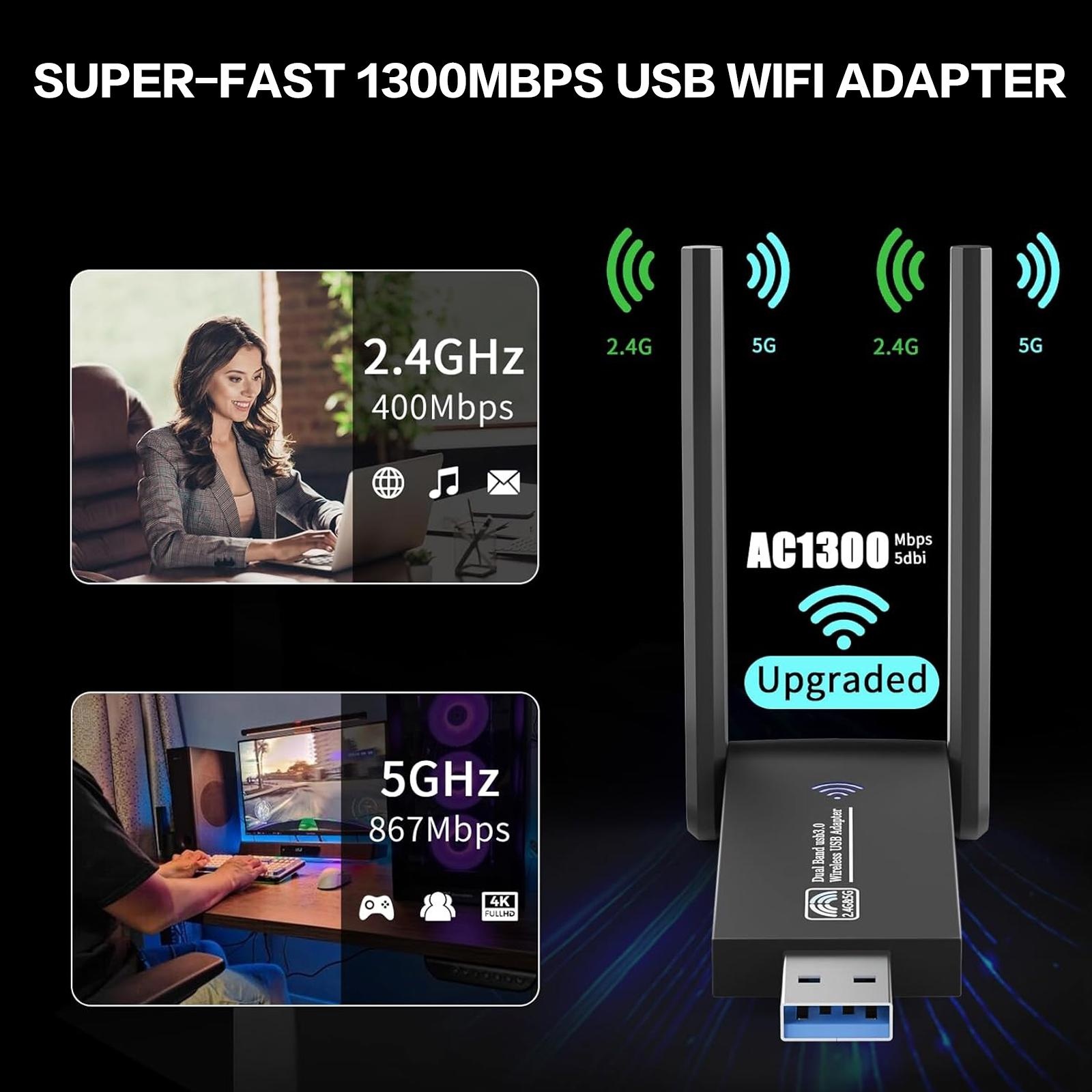 1300Mbps USB WiFi Adapter Dual - Antenna 2.4Ghz review and price